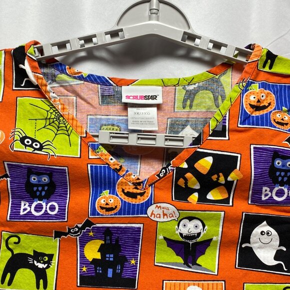Halloween-Themed ScrubStar 3X/3XG V-Neck Cotton Scrub Top With Pockets - Picture 2 of 14